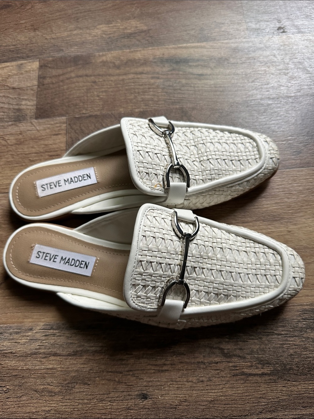 Steve Madden white Woven Mule Slides with Silver Bit